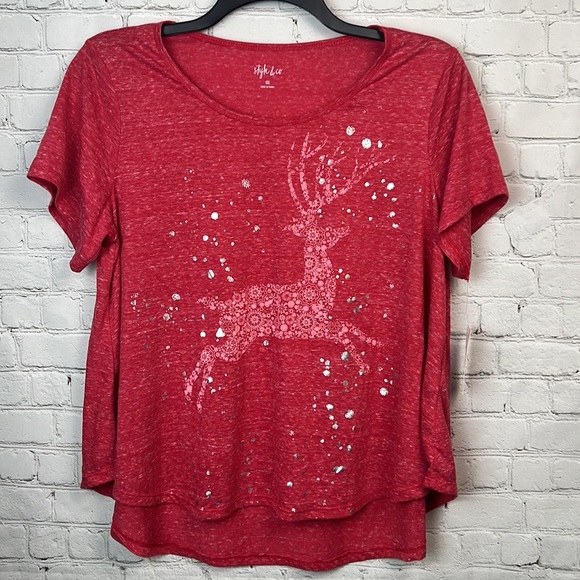 0X 1X Style & Co Reindeer Holiday Graphic Tee Christmas Top Plus Size - Picture 2 of 5